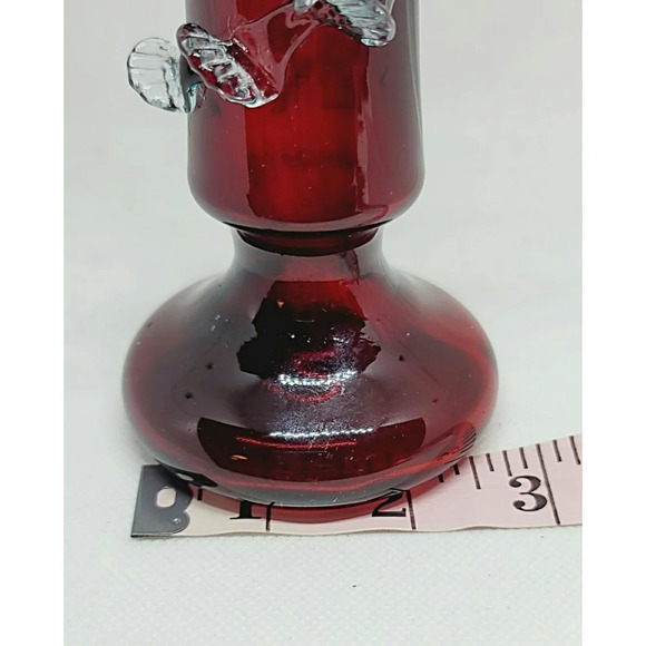 Vintage Cranberry Victorian Art Glass  Vase With Light Blue Applied Rigaree - Picture 10 of 10